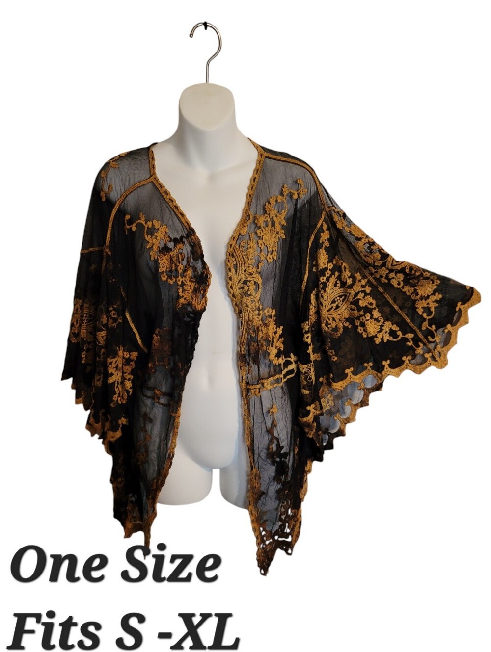 Whimsy Goth Lace Cardigan Shawl Cardigan Black And Brown Reverse Dye E-Girl